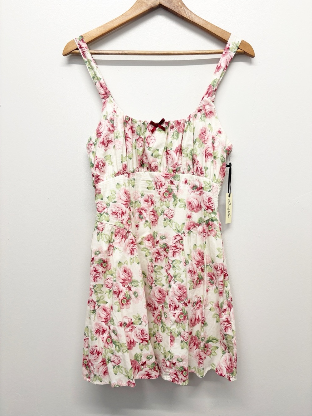 Floral Sleeveless Cottagecore Babydoll Romantic Mini Dress Pink Rose Size L